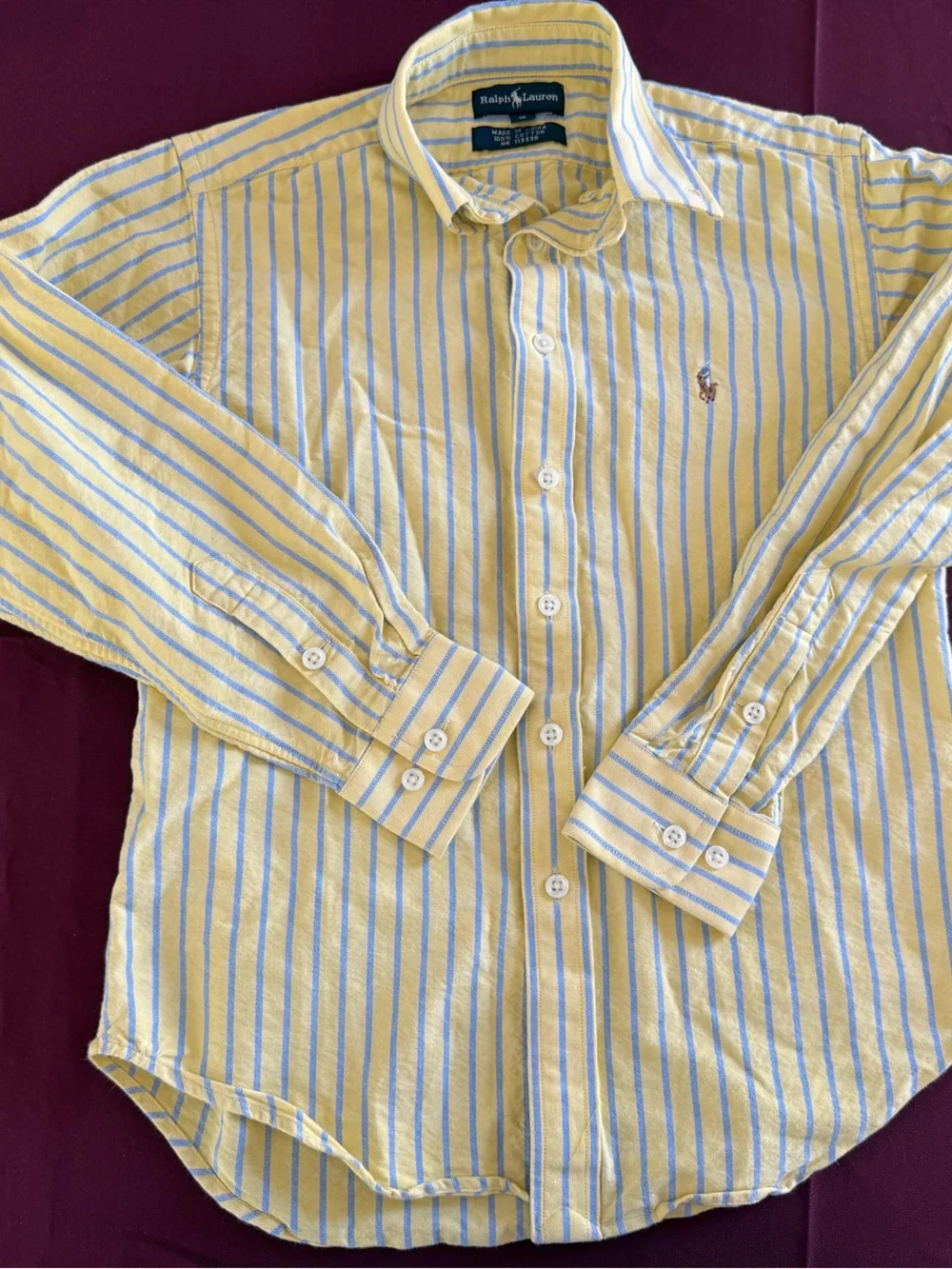 Ralph Lauren Boys Yellow & Blue Stripe Button-Down Shirt size 10